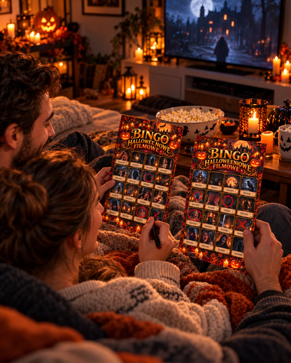 🎃 BINGO FILMOWE HALLOWEENOWE 👻 | Gra do Horrorów | Plansze A+B | Produkt Cyfrowy – EpicMaze
